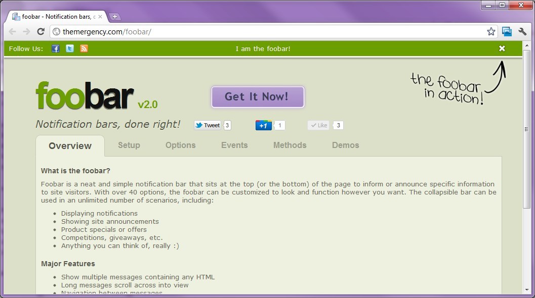 FooBar - A jQuery Notification Bar